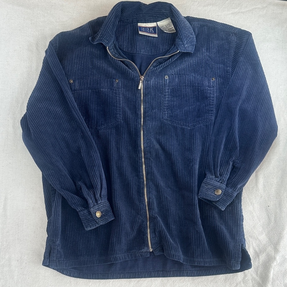 bill blass Navy Blue Corduroy Zip-Front Shirt Jacket